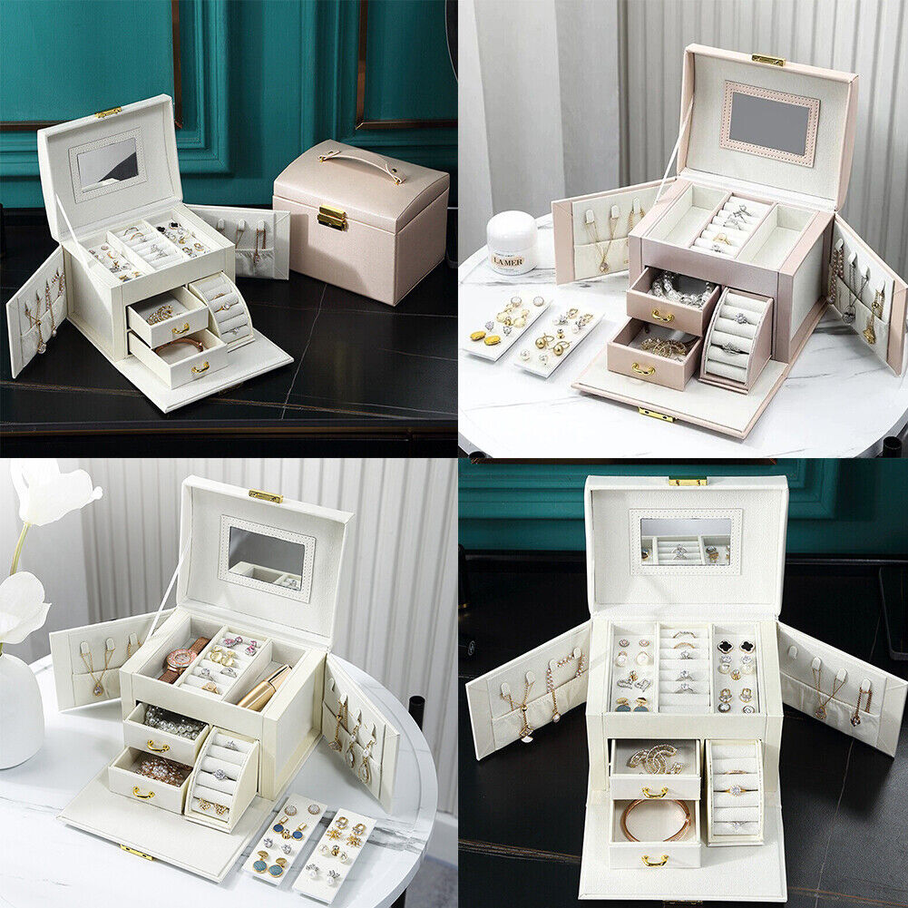 US Large Box Layers Jewelry Organizer Case Portable Travel Lockable Gift Fashion