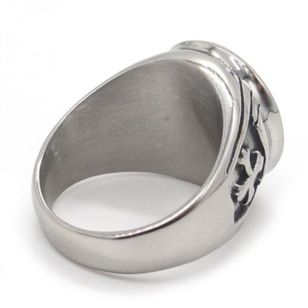US St Benedict Exorcism Ring Silver Stainless Steel Catholic Roman Cross Demon