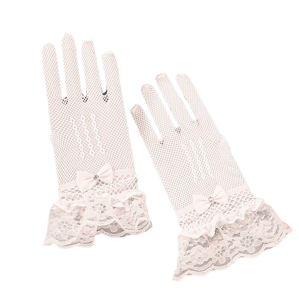 US 1~2 Pairs Ribbon Knot Short Lace Mesh Gloves Prom Bridal Wedding Party Events