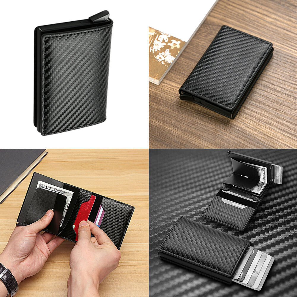 US 1-2 Pcs RFID Blocking Tactical Carbon Fiber Wallet ID Credit Card Holder Men