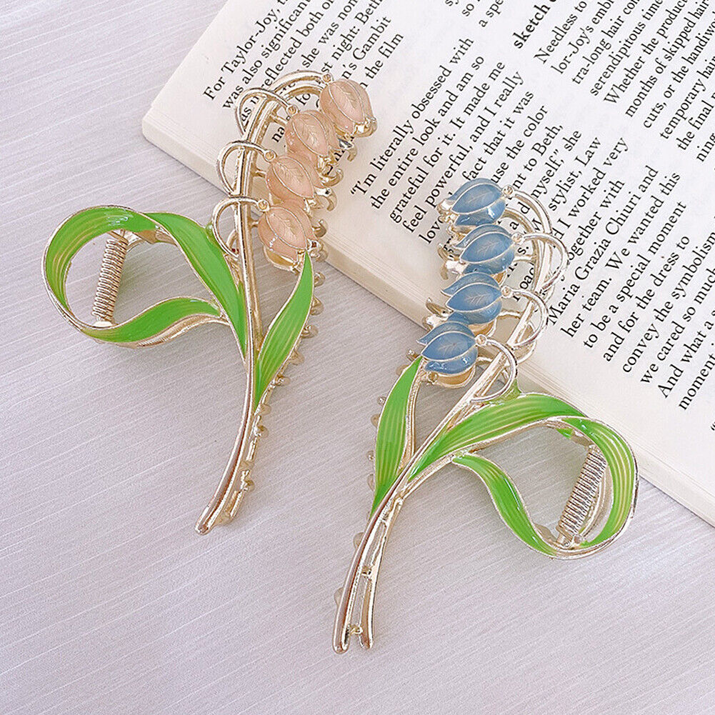 US 1~2Pcs Large Floral Flower Enamel Lily of The Valley Blossom String Hair Claw