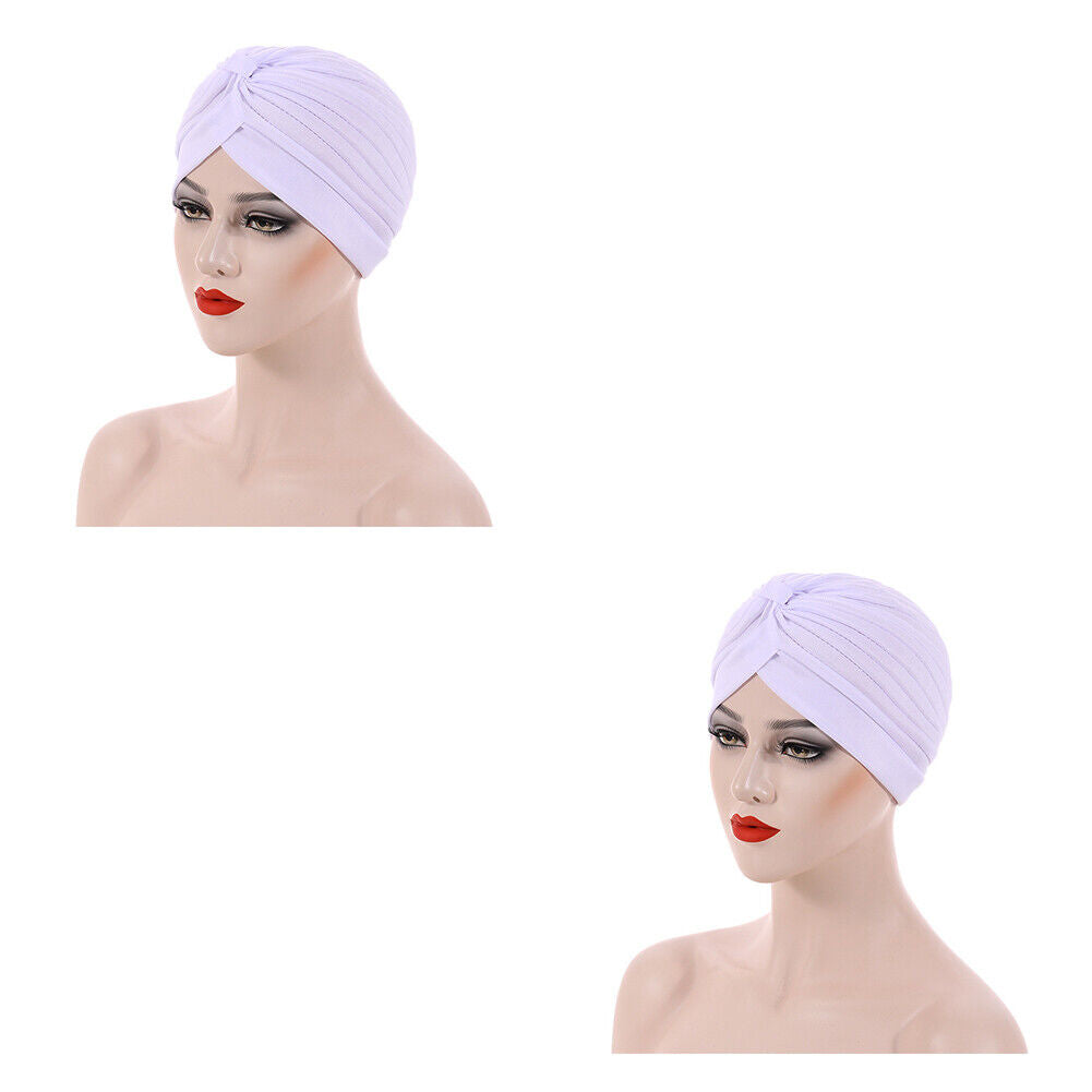 US 1-2 Pack Turban For Women Soft Head Wrap Pleated Loss Cap Chemo Hat Hair