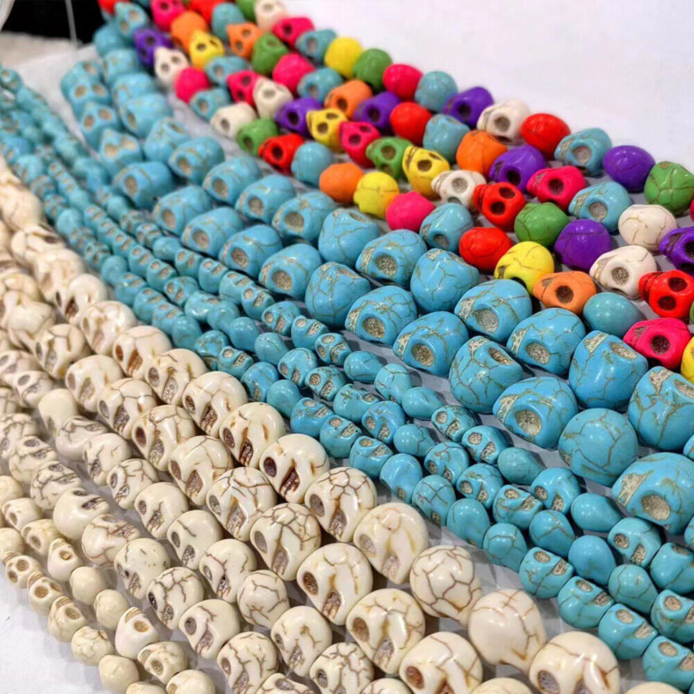 US Howlite Skull Beads Dyed Skull Shaped Beads - Available in 8mm 10mm 18mm