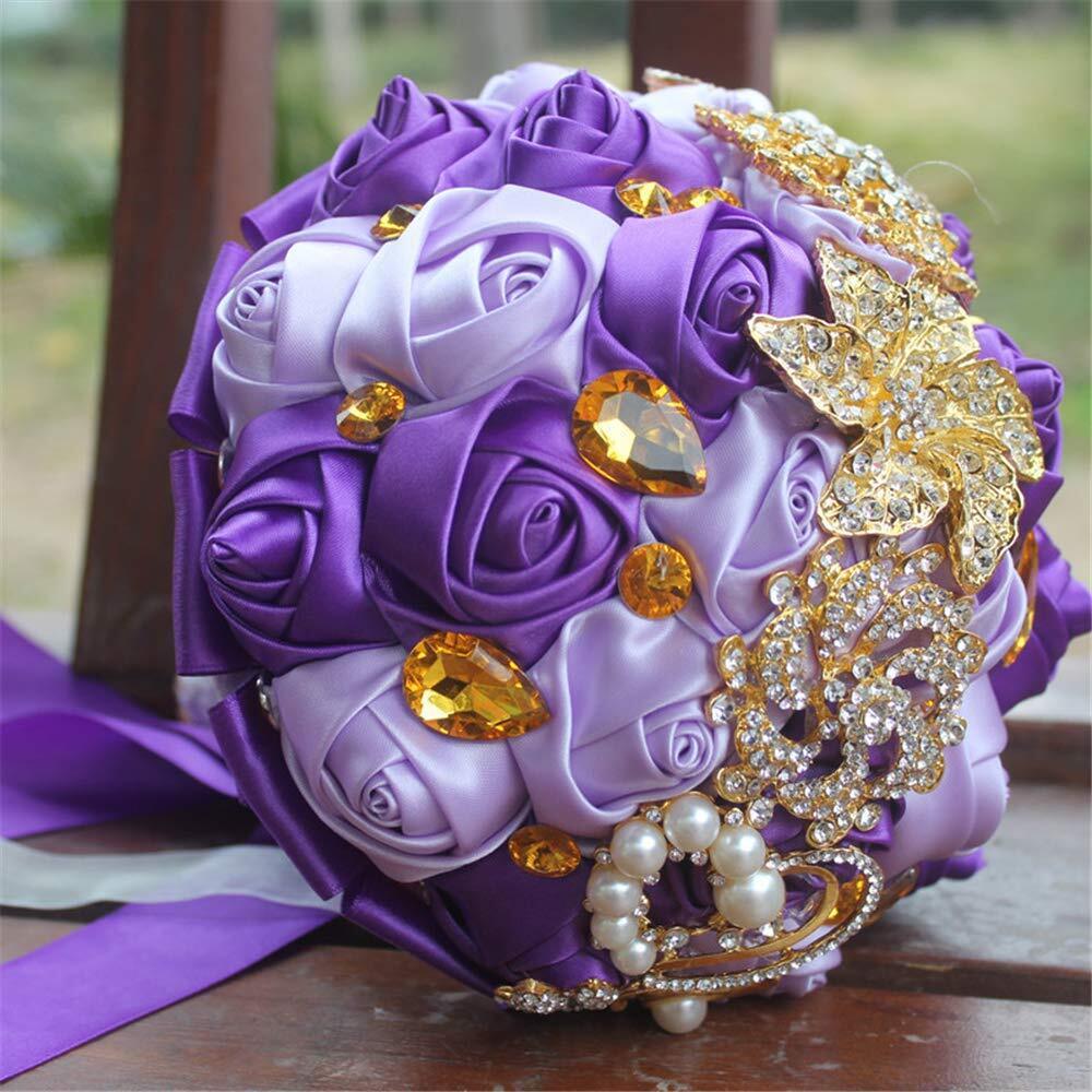 9.4 Inch Handmade Satin Rose Bridal Bouquet Toss Round Wedding Bouquet