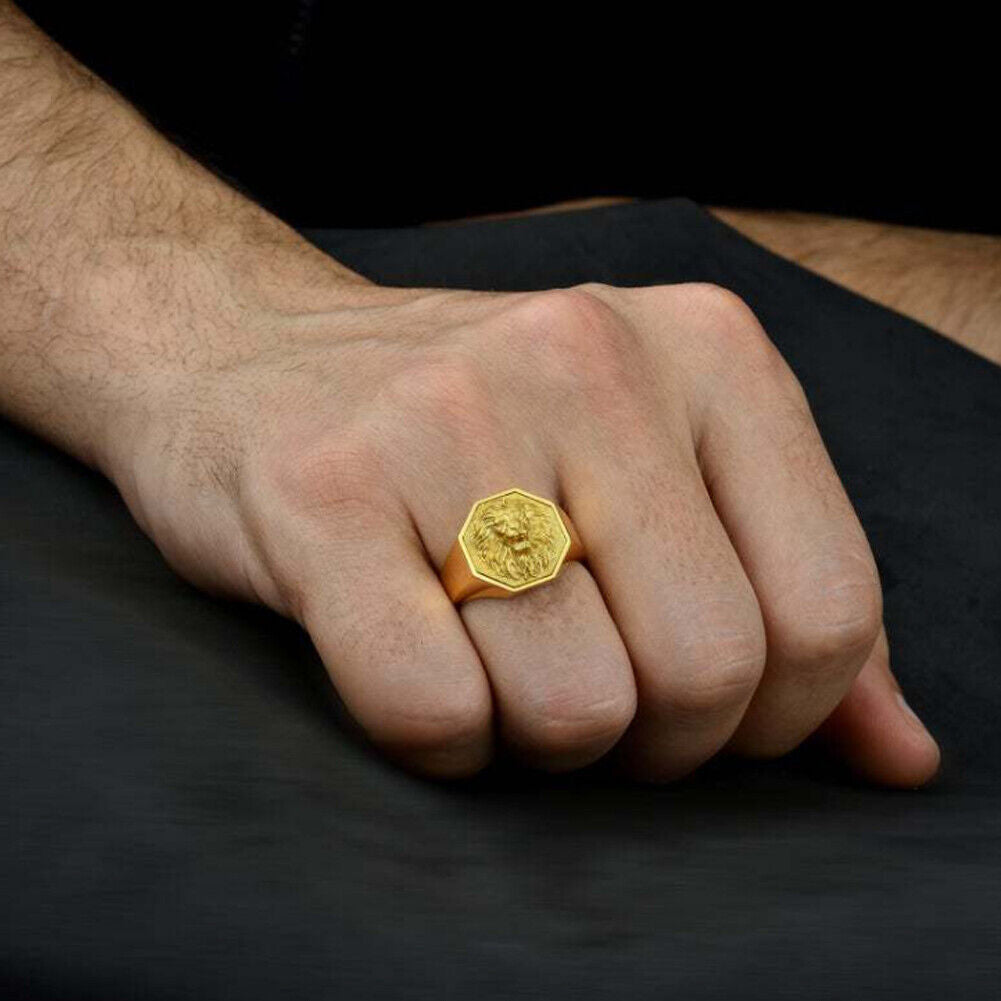 US 2-4 Pack Men Gold Plated Stainless Steel Lion Head of Judah Ring