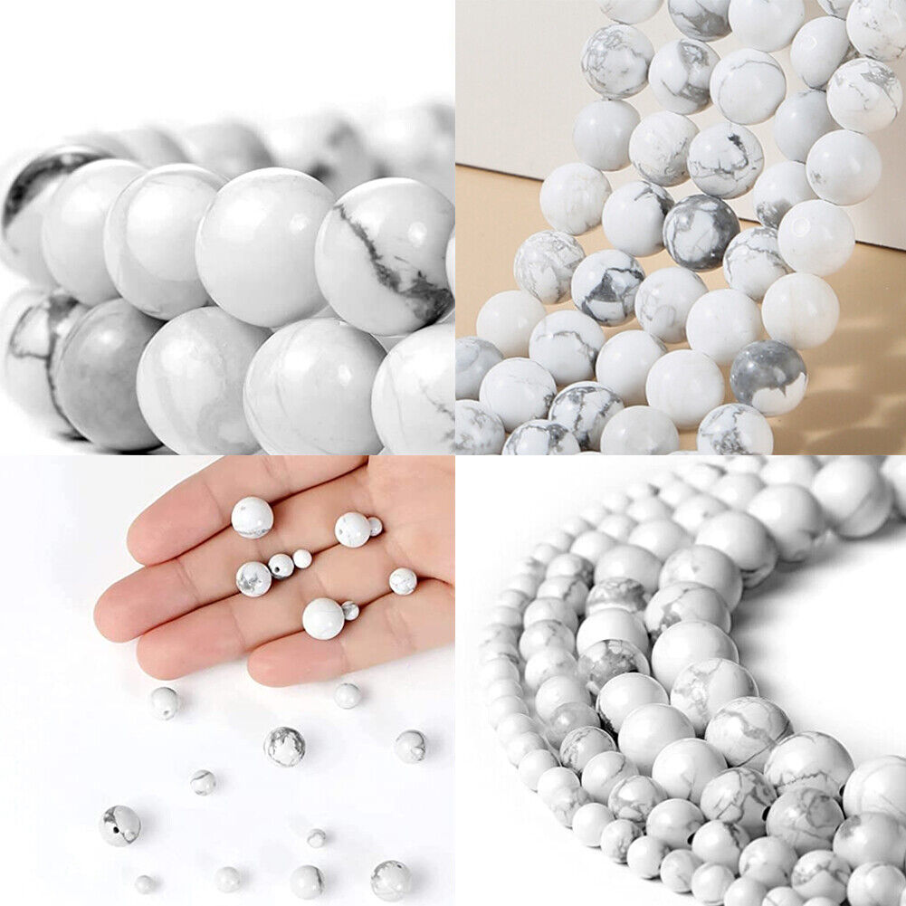 US 8mm 15" Strands Natural Polished Howlite Stone Loose Bead For Jewelry Making