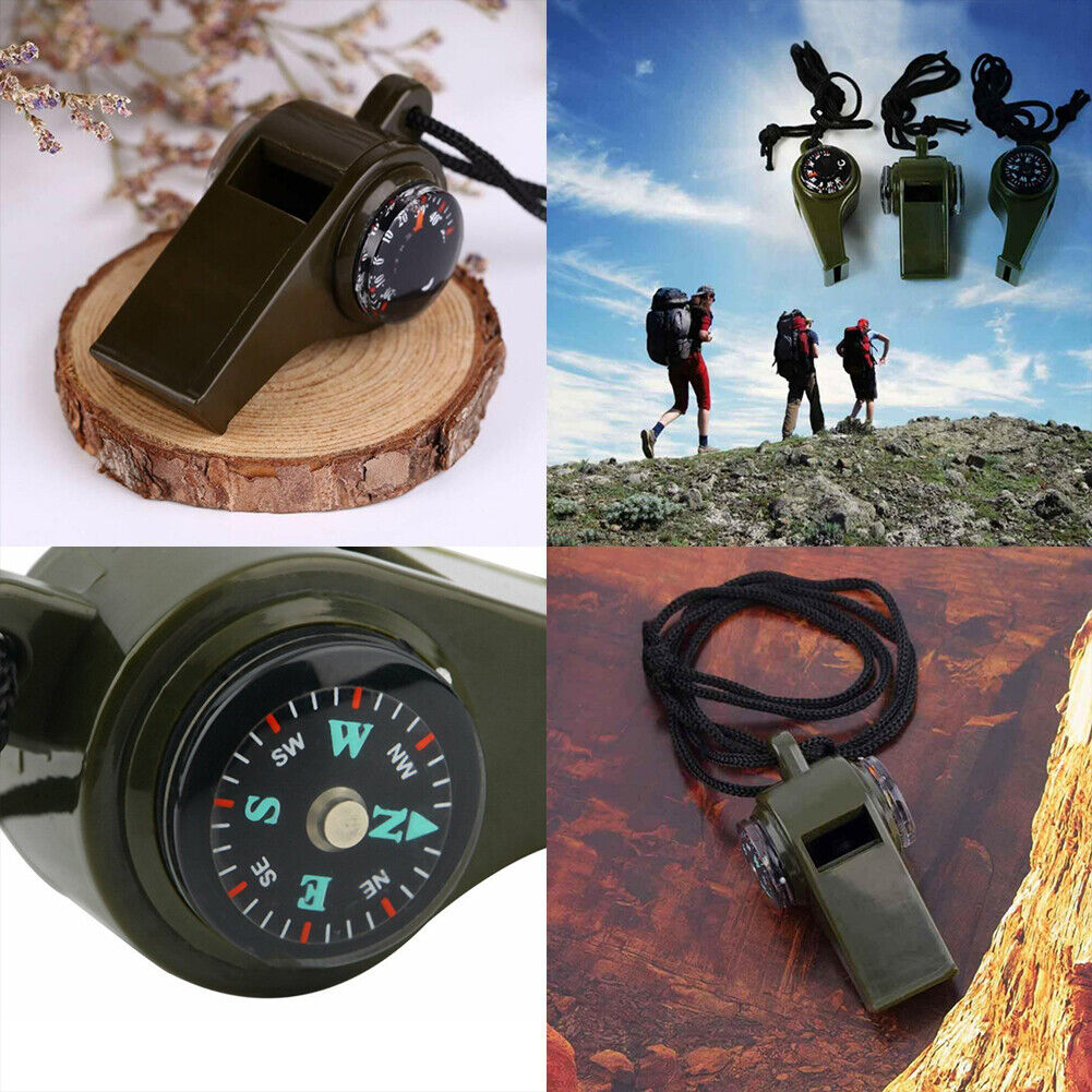 US 3-6 Pc 3-in-1 Whistle Compass Thermometer EDC Outdoor Emergency Gear Survival