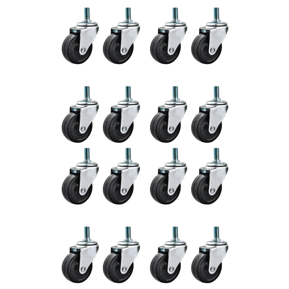 US 8-16 Pc 3 Inch Rubber Casters Heavy Duty Safety Brake Wheel For Shelving Rack