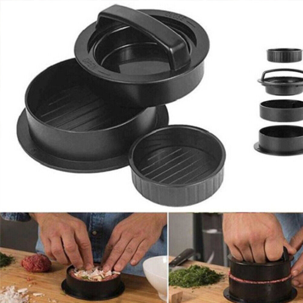 US 1-2 Pack Stuffed Hamburger Press Patty Maker Burger 3 in 1 Non-Stick Mold