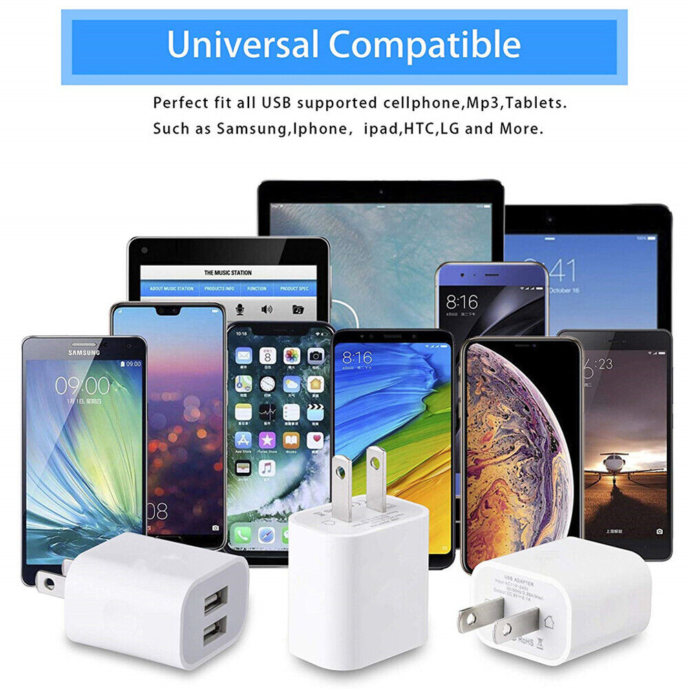 US 3-6 Pcs USB Charger Adapter Dual Port Power Adapter High-Speed Data Sync Wall