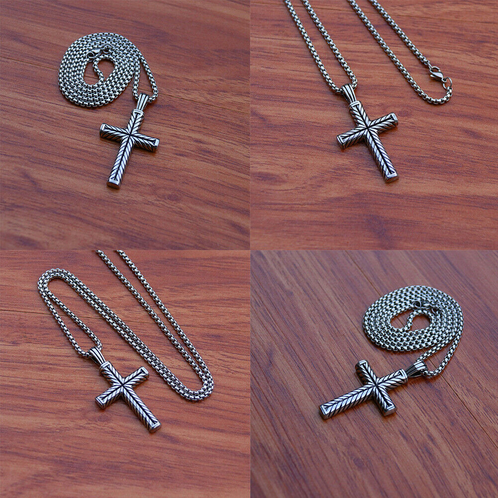 US 2-4 Pack Cool Boys Men Stainless Steel Cross Pendant Necklace Women Chain