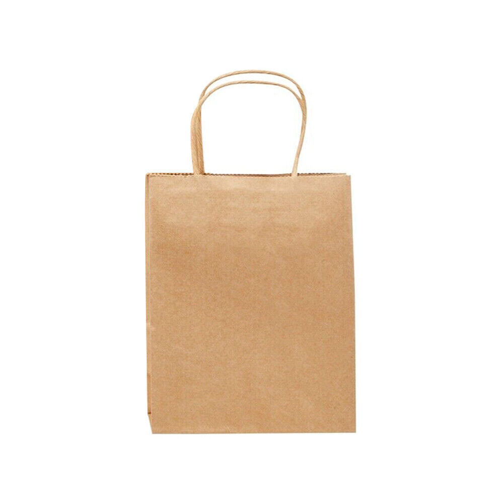 US 50 Pcs Brown Paper Shopping Kraft Retail Gift Merchandise Bags With Handles
