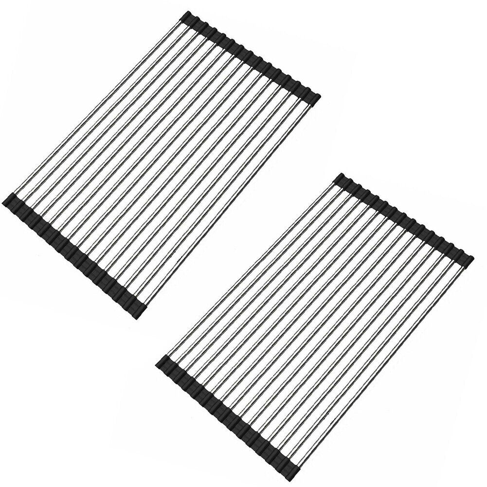 US 1-2 Pc Dish Drying Rack Large Drainers Multipurpose Foldable Kitchen Sink Mat