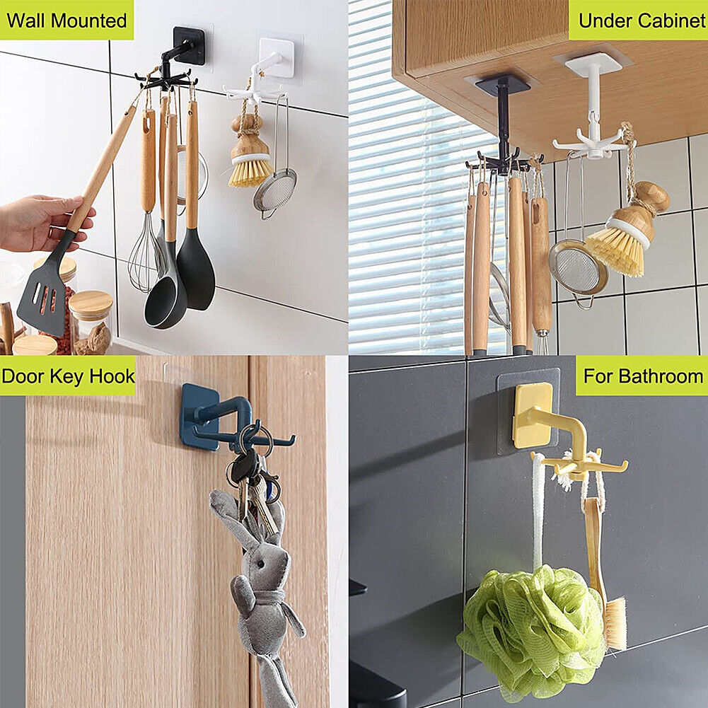 US 6~12 Under Cabinet Utensil Holder 360° Rotatable Kitchen Hook Organizer Rack