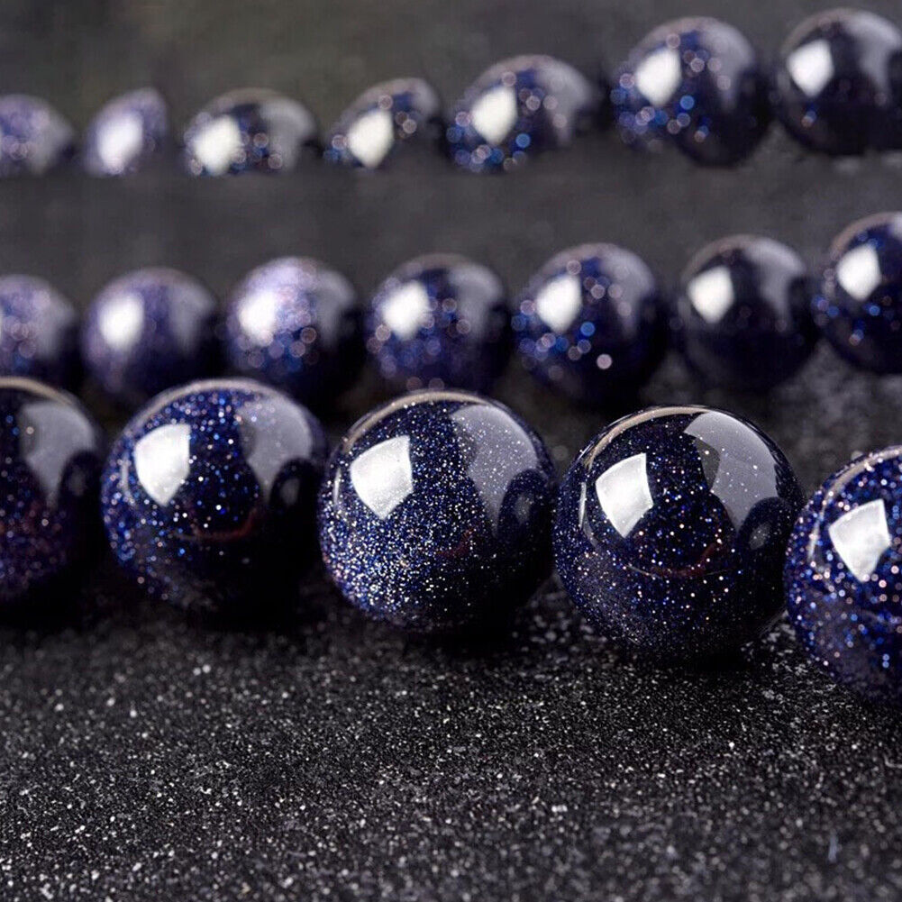US 6/8/10MM Natural Blue Sandstone Loose Beads Starry Sky Stone Round DIYJewelry