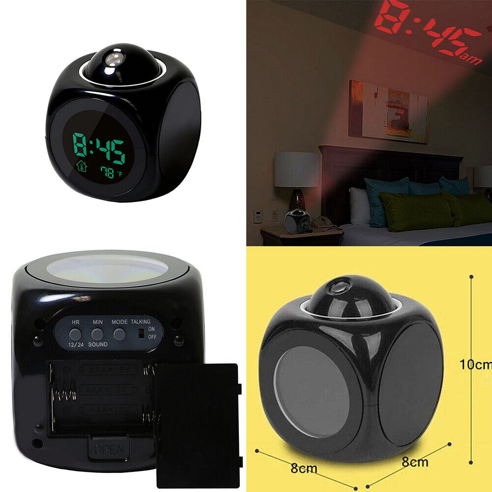 US 1- 2 Pack Projection Alarm Clock LED Digital Voice Report Digital Alarm Clock