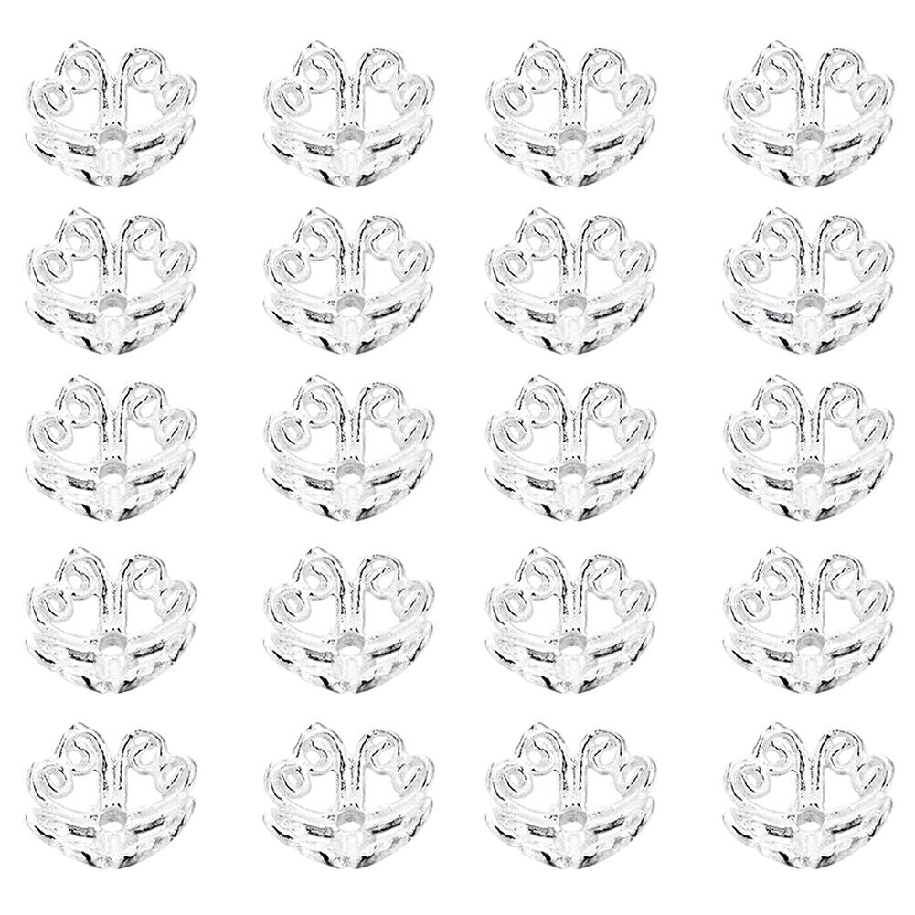 US 10Pc 925 Sterling Silver Heart Filigree Flower Shape Bead Cap Jewelry Making