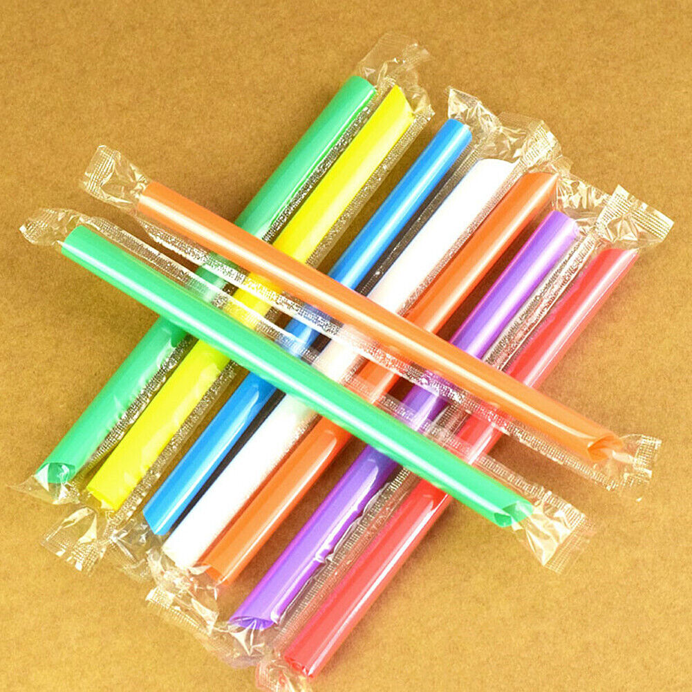 US 100-200 Pcs Jumbo Smoothie Straws Boba Bubble Tea Straws Individually Wrapped