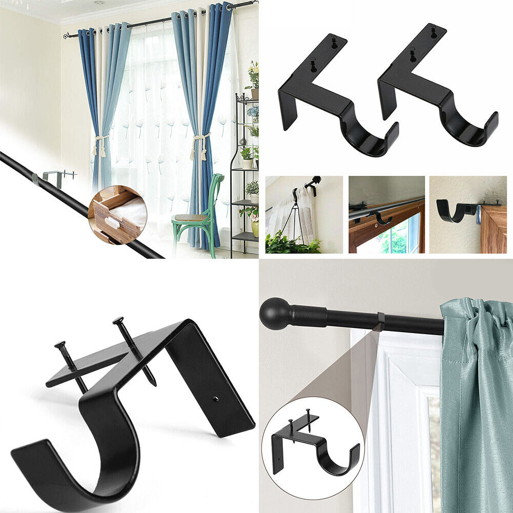 US 6-12 Pc Curtain Pole Bracket No Drill Curtain Rod Holder Wooden Window Frame