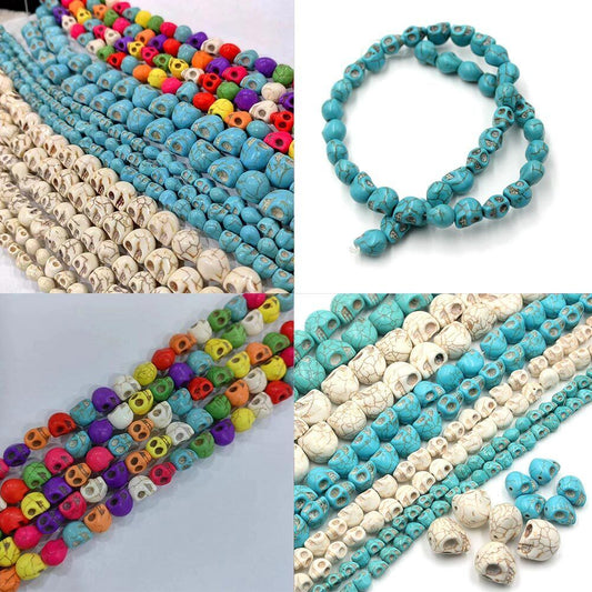 US Howlite Skull Beads Dyed Skull Shaped Beads - Available in 8mm 10mm 18mm