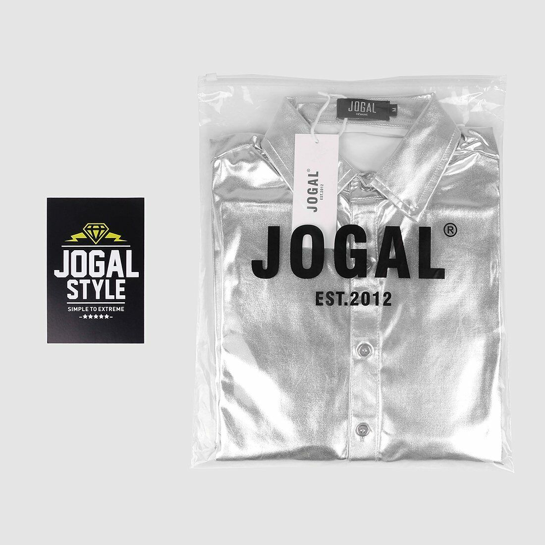 JOGAL Men's Trend Nightclub Styles Metallic Silver Long Sleeve Button Down Shirt