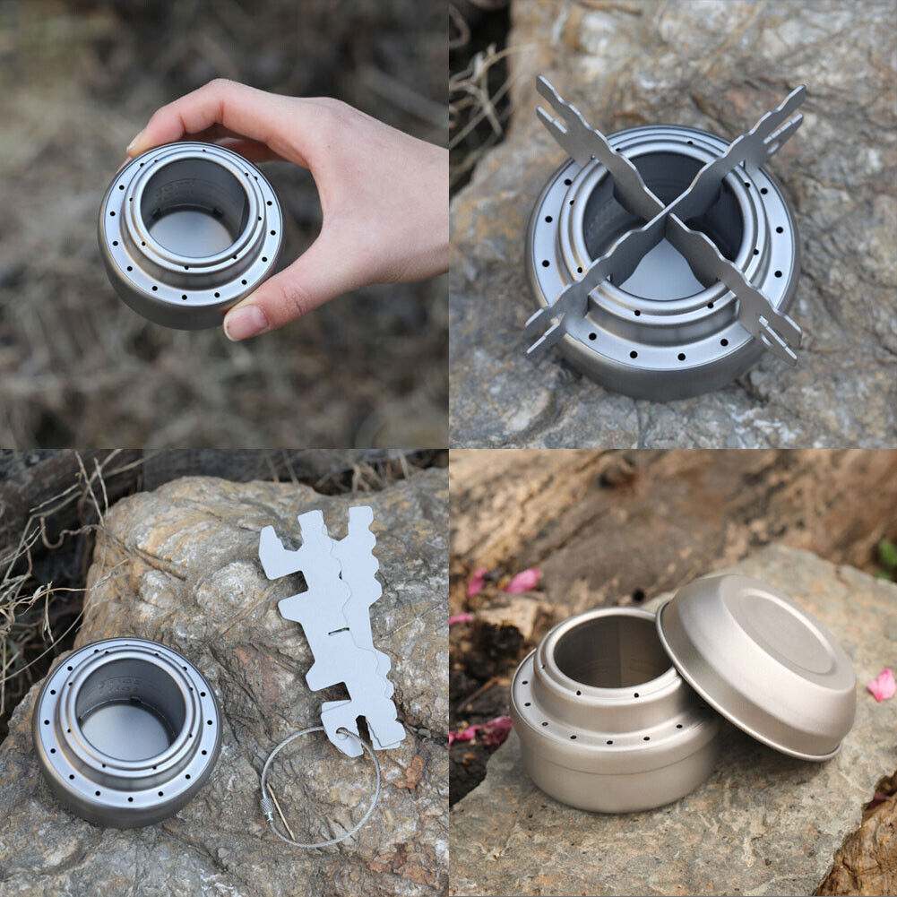 US 1-2 Titanium Portable Camping Hiking Alcohol Stove Cross Burner w/ Lid Stand