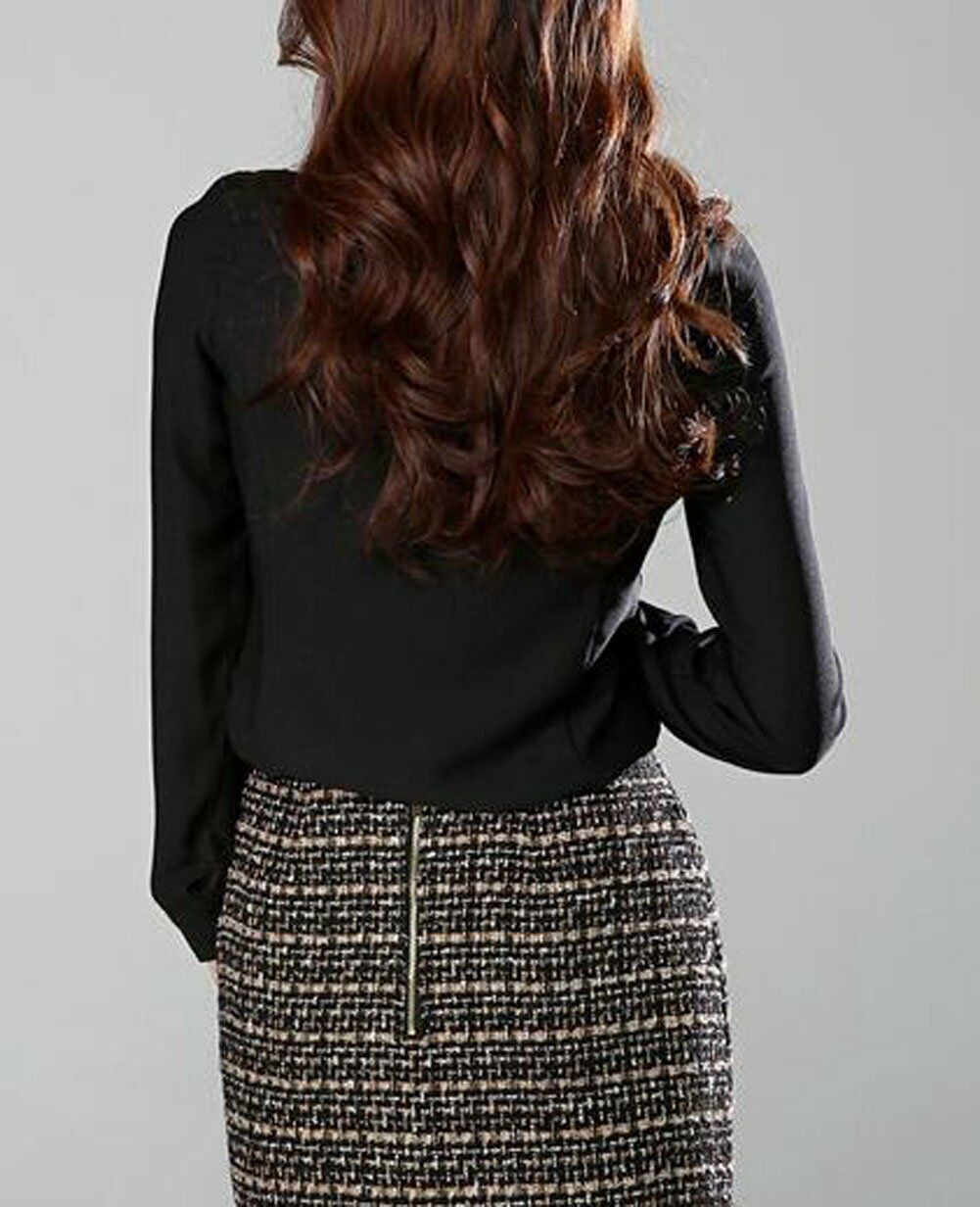 Women's Chiffon OL Ruffle Founcing Front Shirt Long Sleeve Blouse