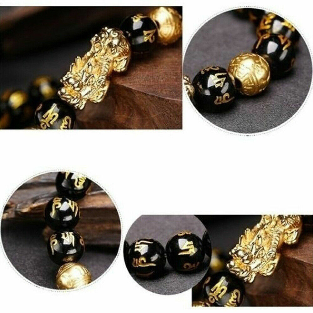 US 4-8 Pack Pi Xiu Obsidian Bracelet Dragon Bead Attract Wealth&Good Luck Bangle