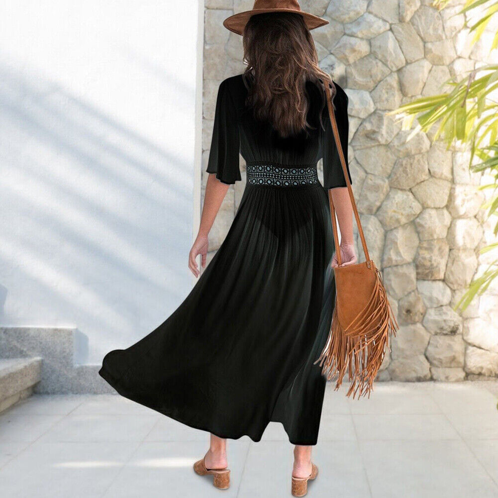 US Women Crochet Sexy V-neck Sleep Dress Summer Beach Wear Cover-Up Bathing Suit