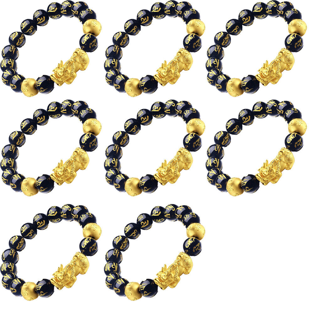 US 4-8 Pack Pi Xiu Obsidian Bracelet Dragon Bead Attract Wealth&Good Luck Bangle