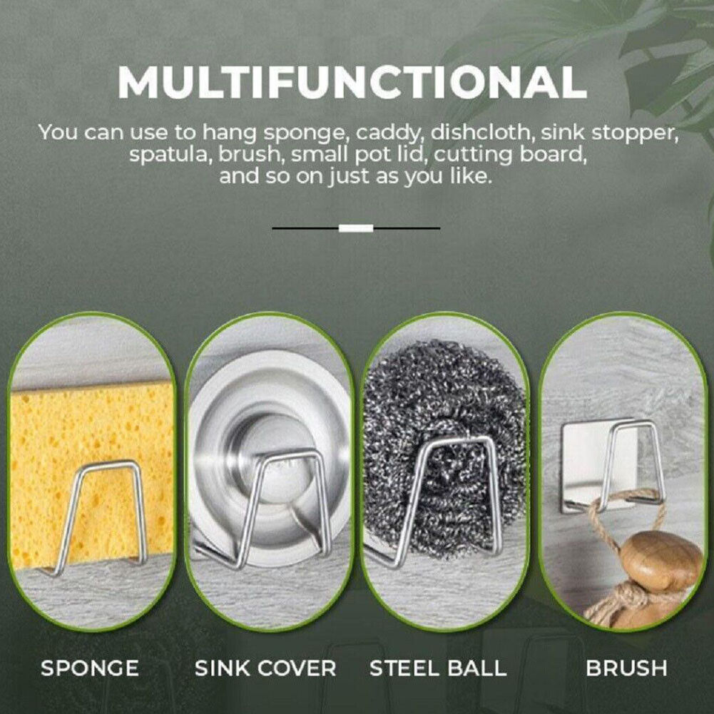 US 5-10 Pack Adhesive Sponge Holder Kitchen Sink Caddy Stainless Steel Hook Tool