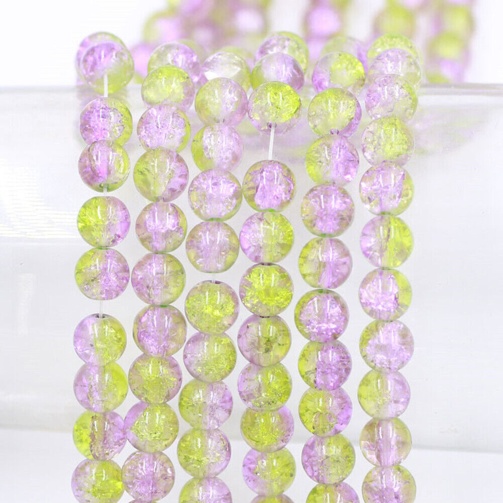 US 100-200 Pack 8mm Loose Round Spacer Beads Strand Crackle Lampwork Glass Beads