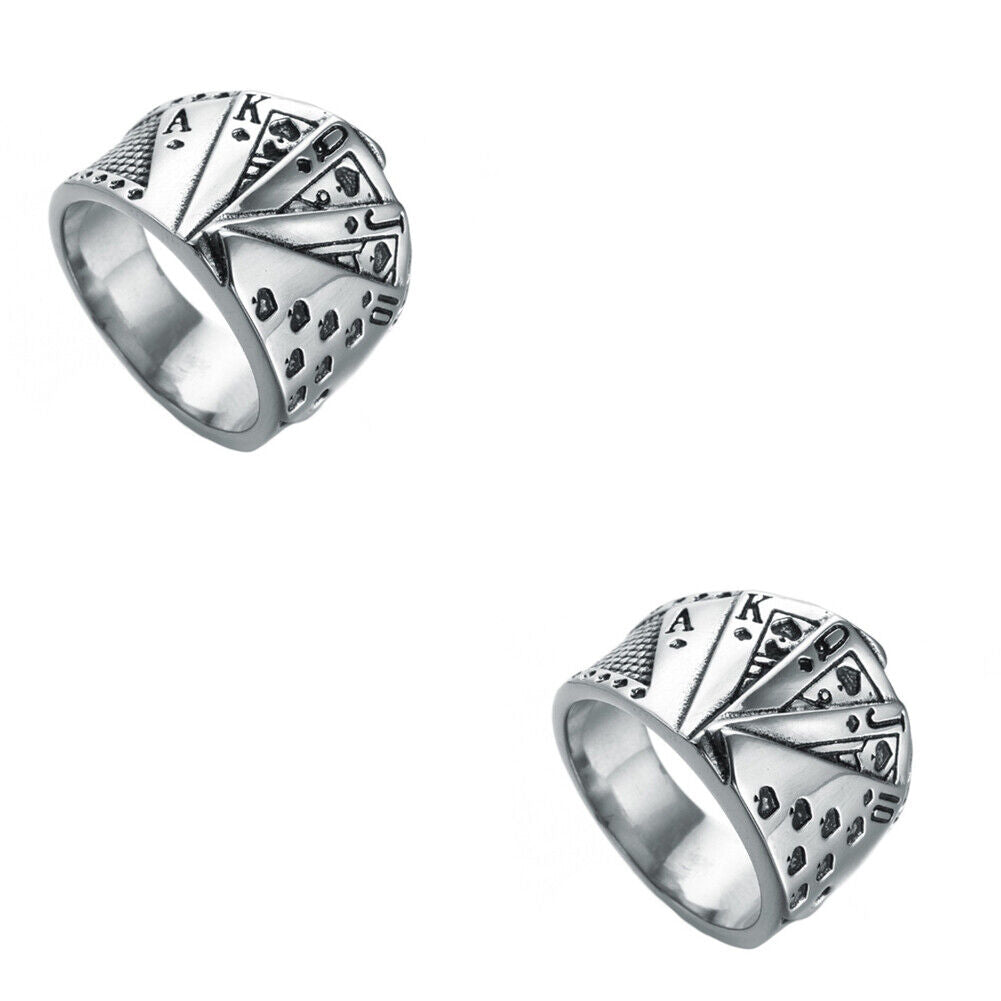 US 1-2 Pack Retro Vintage Steel Lucky Poker Ring Games Casino Party Biker Men