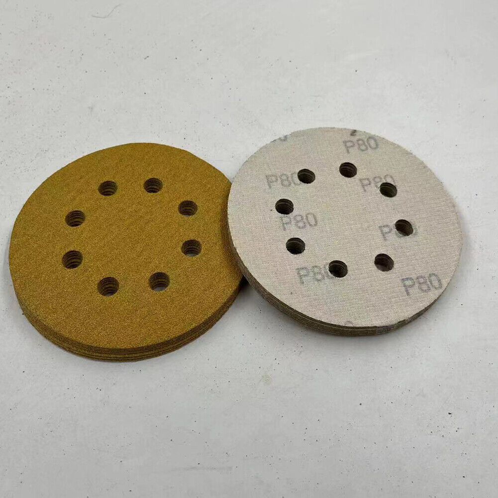 US 100 Pcs 5 Inch 8 Hole Dustless Hook Loop Sanding Disc Sander Round Sandpaper