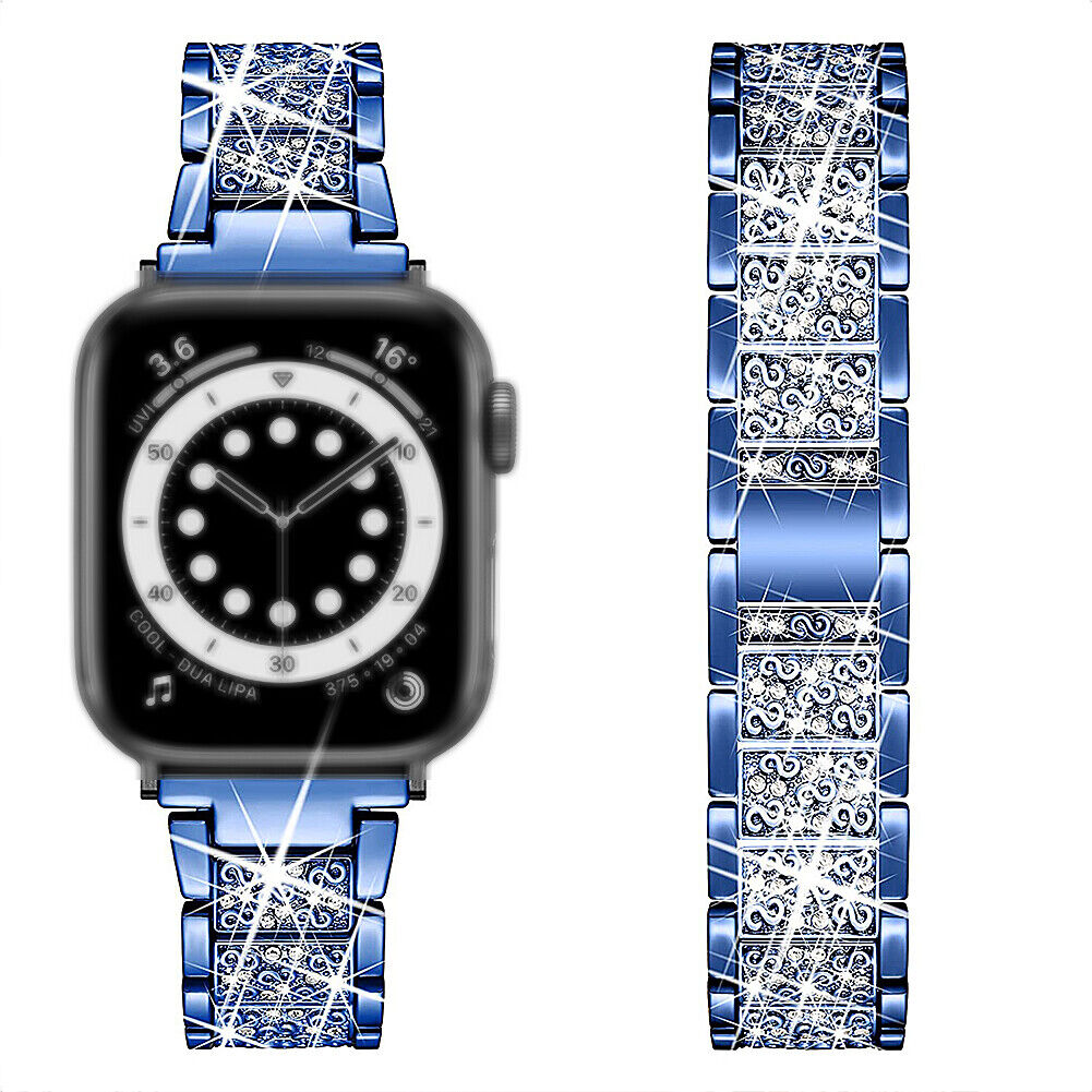 US Bling Diamond Stainless Steel Band Strap For Apple iWatch Series 1-7, 38-44MM