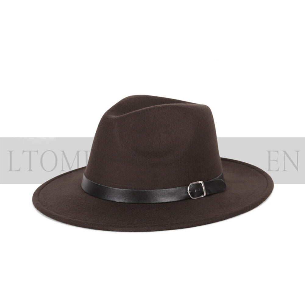 US 1-2 Pcs Wide Brim Fedora Hat Water Resistant Leather Band Winter Fall Western