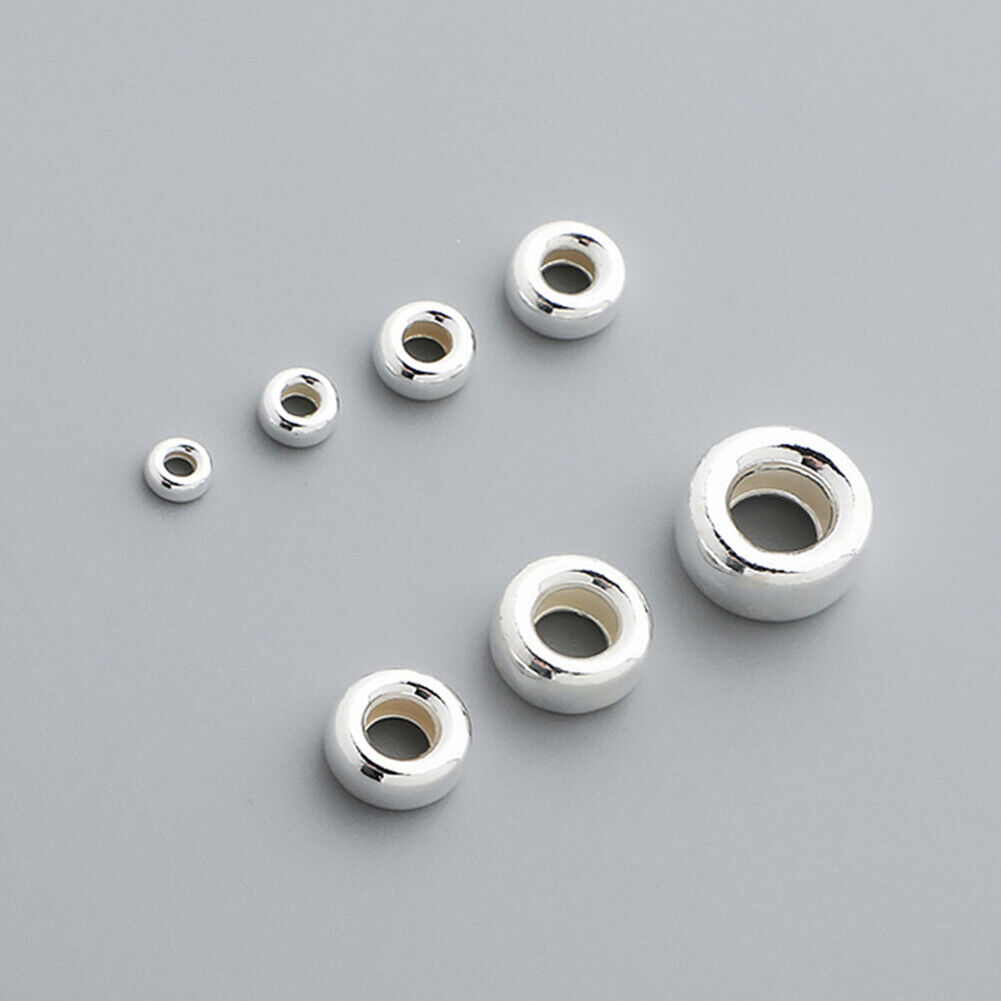 US 10Pack 925 Sterling Silver Flat Heishi Rondelle Spacer Round Beads DIY Making