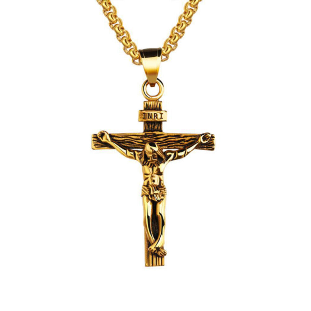 US 1-2 Pack Stainless Steel Jesus Christ Crucifix Cross Pendant Necklace For Men