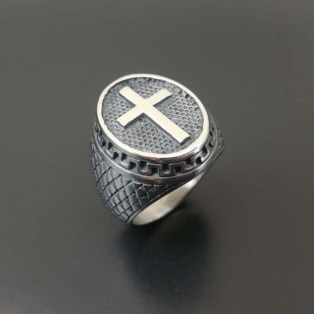 US Stainless Steel Mens Christian Cross Ring For Men Women Silver Size 7-11