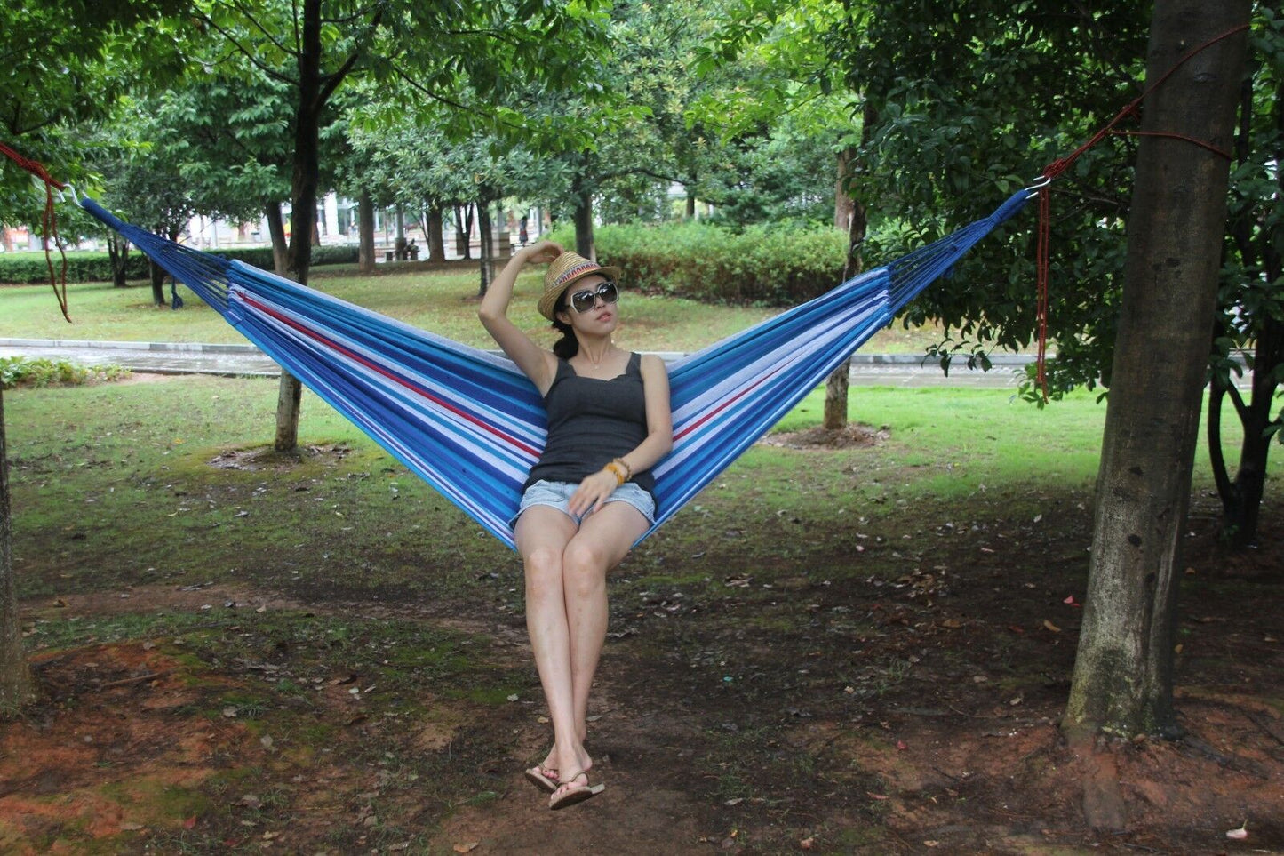 Double Layered Cotton Fabric Travel Camping Hammock,78.75''x31.5'', max 308 lbs