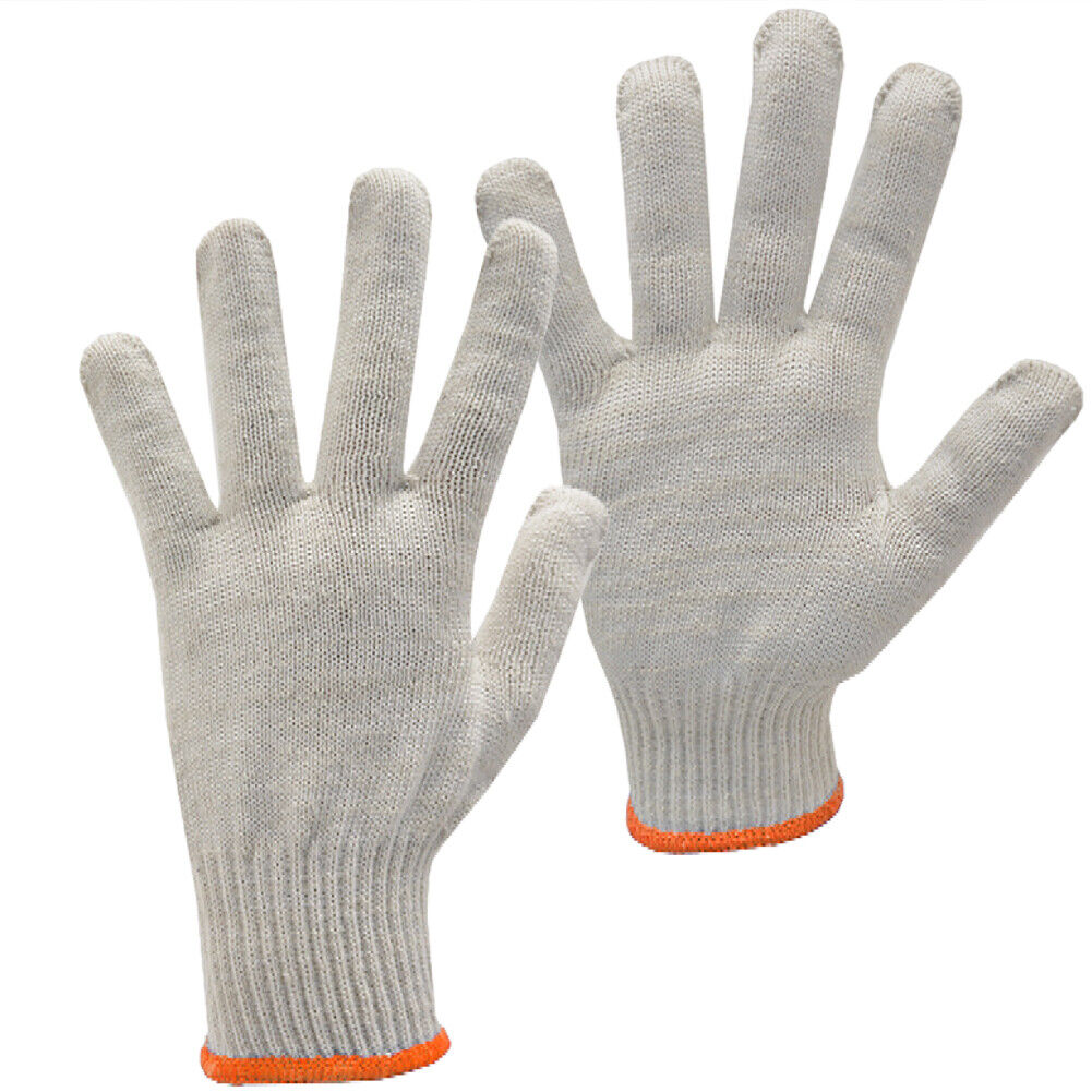 US 24-48 Pairs NATURAL WHITE STRING KNIT POLY COTTON WORK GLOVES Ultralight