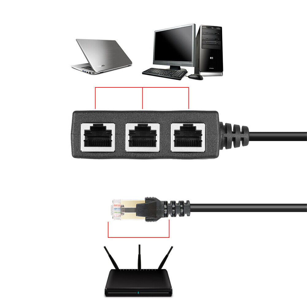 US 1-2 Pack RJ45 Cable Splitter Ethernet Adapter 1 To 3 Port LAN Network Plug