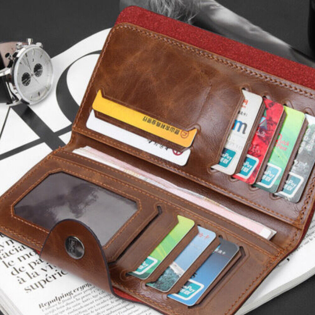 US 1-2 Pack Men Leather Wallet Bifold ID Card Holder Check Clutch Billfold Purse