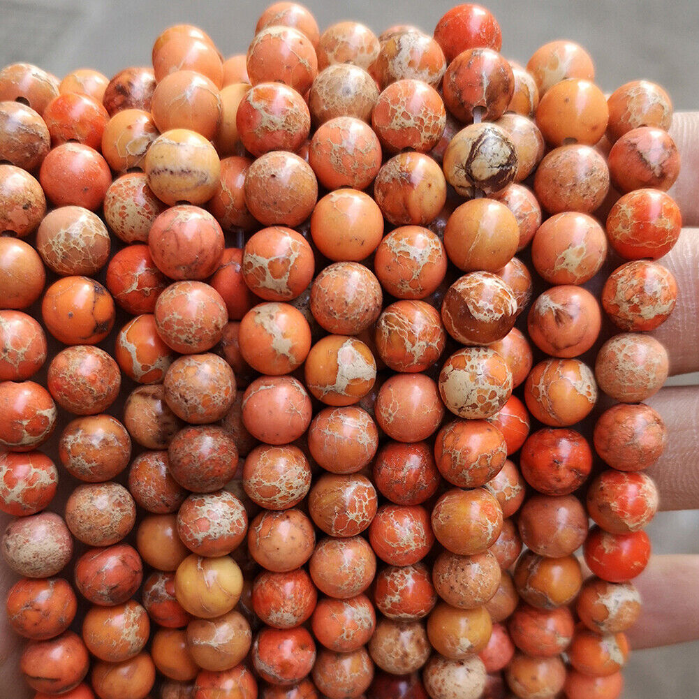 US Red Orange Sea Sediment Imperial Jasper Beads Grade AAA Round Gemstone Loose