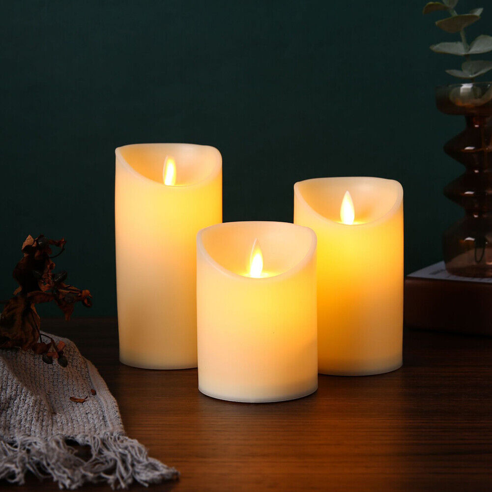 US 3-6 Pcs Set Flickering LED Wax Pillar Flameless Candles Remote Control Timer