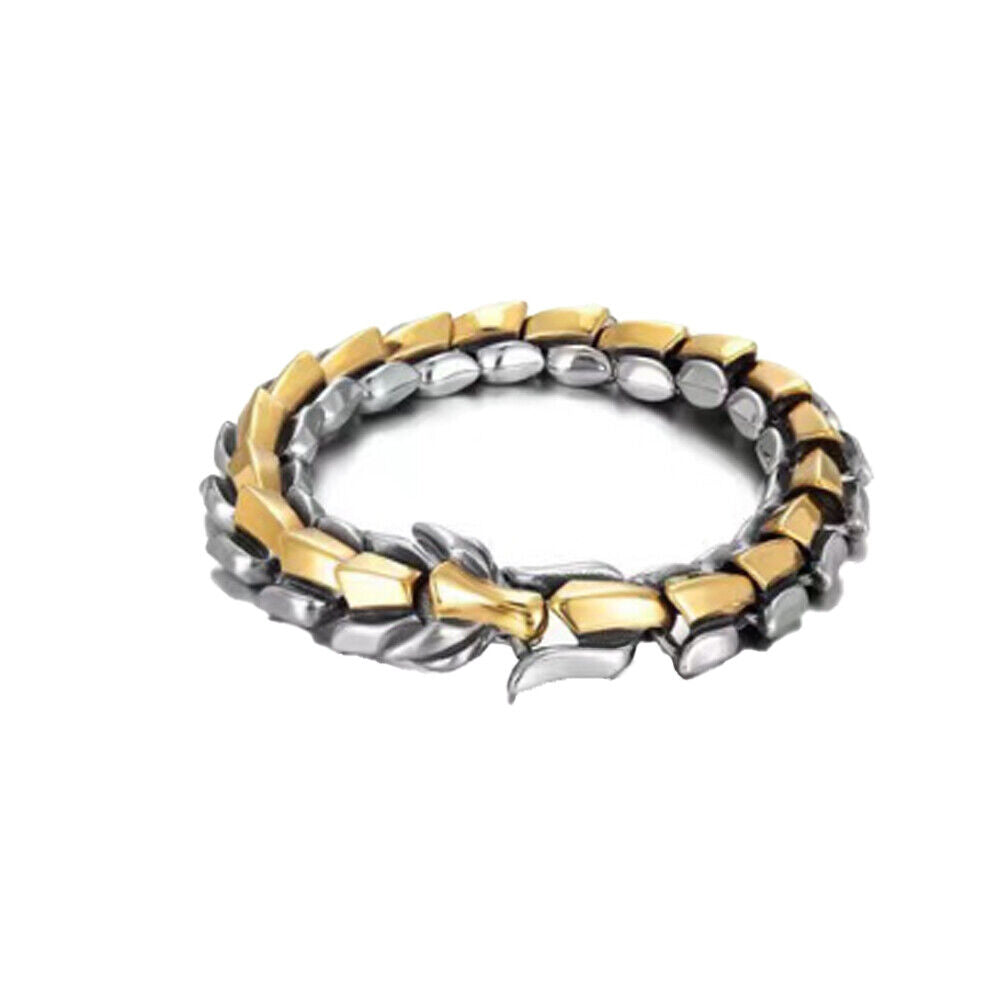 US Biker Rock Vintage Stainless Steel Link Dragon Scale Bangle Polished Bracelet