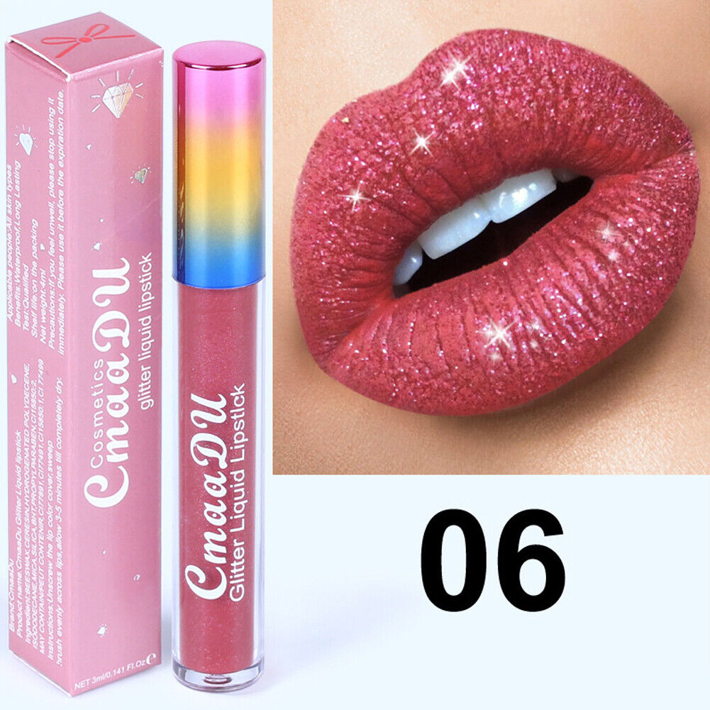 US 6-12 Pc Set 6 Color Glitter Liquid Lipstick Waterproof Long Lasting Lip Gloss