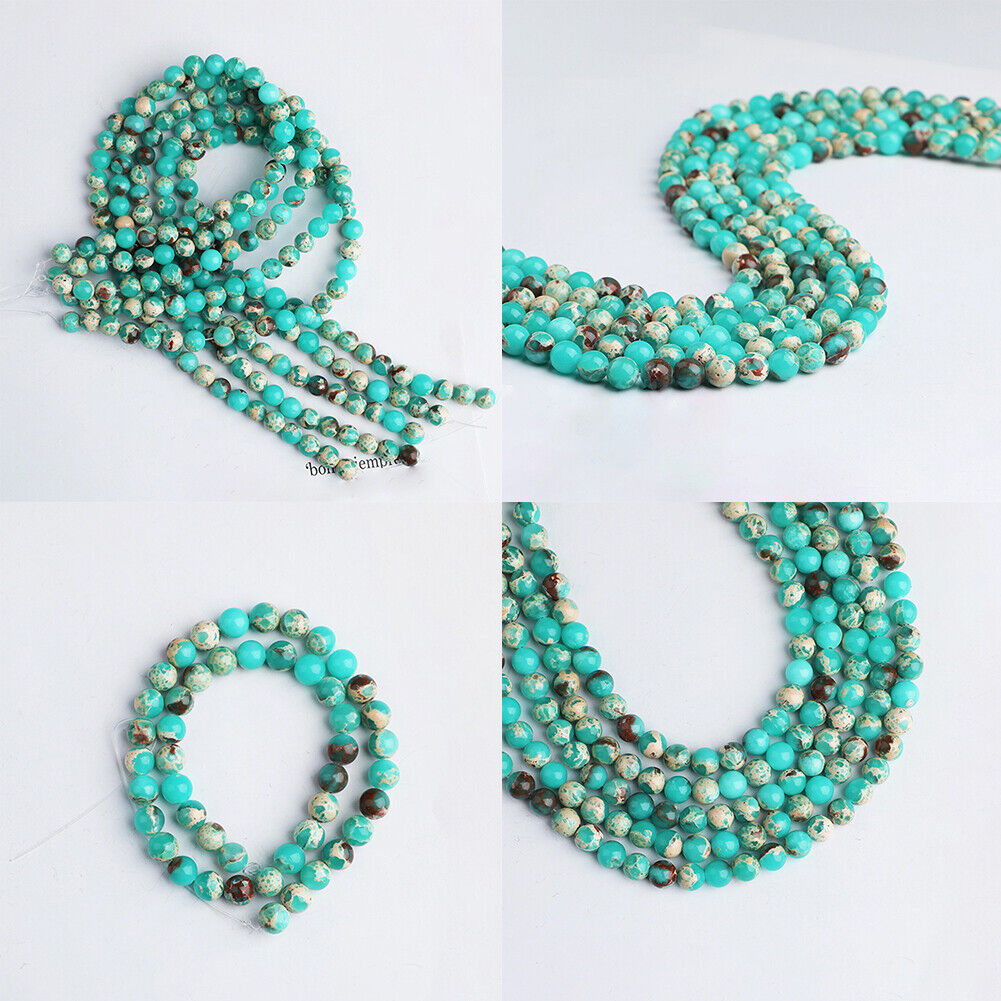 US 6/8/10mm Natural Stone Beads Sea Sediment Imperial Jasper Loose Spacer DIY