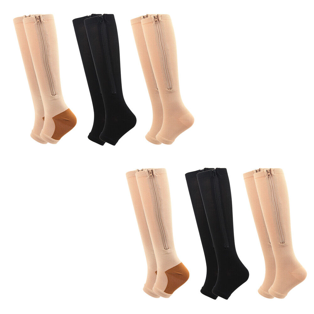 US 3 Pair Zipper Pressure Compression Sock Pain Relief Toeless Calf Leg Stocking