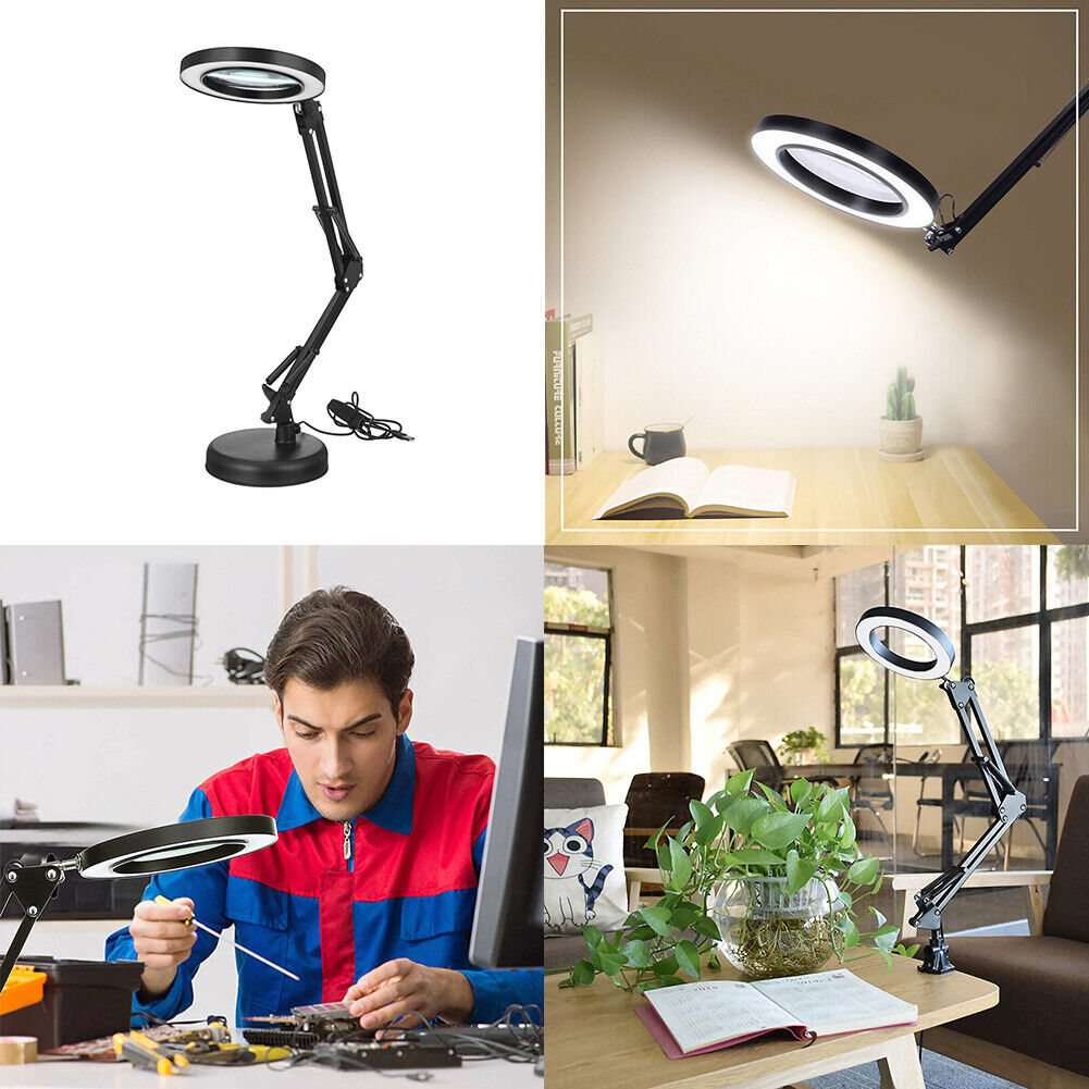 US 1-2 Pcs 10X Magnifying LED Glass Stand Crafts Welding Base Clamp Close Work